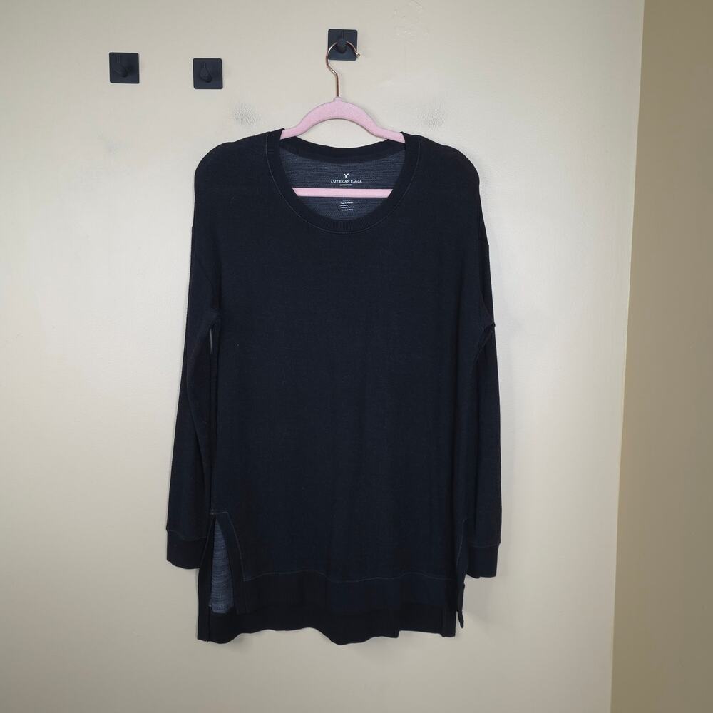 American Eagle Soft & Sexy Long Sleeve Tunic Crewneck Sweatshirt in Black Size M